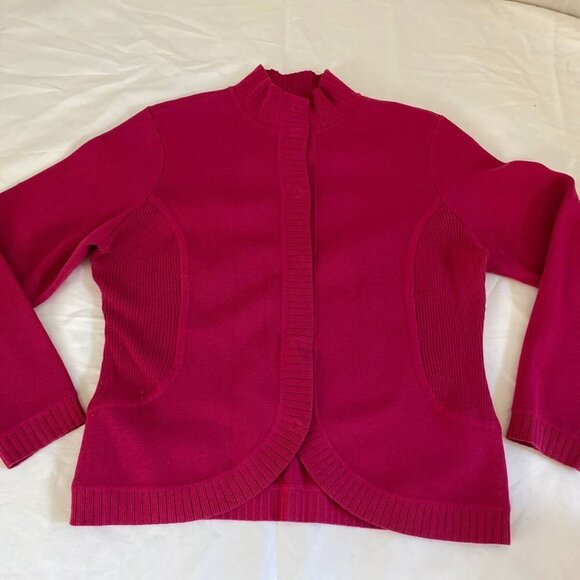 Women's Talbots Petites Cardigan Sweater Hidden Snap Up Pink SZ M 100% Cotton - Picture 8 of 12